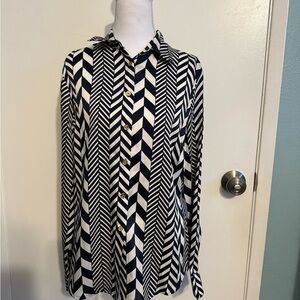 Michael Kors Navy Blue and White Chevron Blouse
